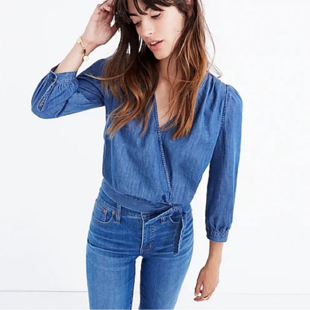 MADEWELL Denim Wrap Top Size small